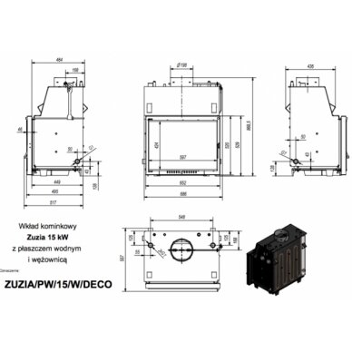 Ketinis židinys ZUZIA PW 15kW DECO, su aušinimo kontūru 3