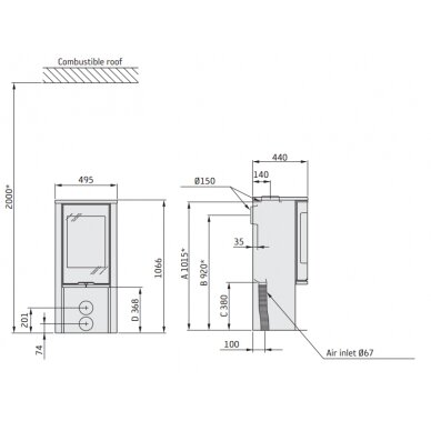 Krosnelė NIBE Contura C510 Style, 5kW, krosnelės viršaus apdaila pasirenkama 1