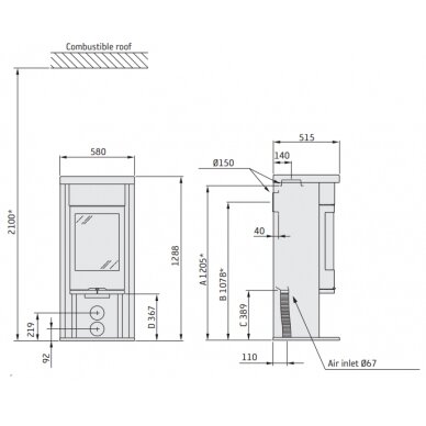 Krosnelė NIBE Contura C620, 6kW, korpuso apdaila pasirenkama 1