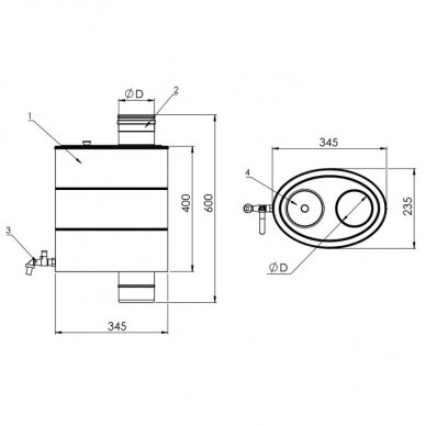 Nerūdijančio plieno talpa vandens šildymui d.130 mm 1