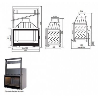 Seguin židinio ugniakuras VISIO 8 Plus su dvigubu degimu ir šamotinėmis plytomis, 11kW 1