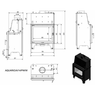 Židinio kapsulė, ugniakuras Kratki AQUARIO A14, 14kW 3