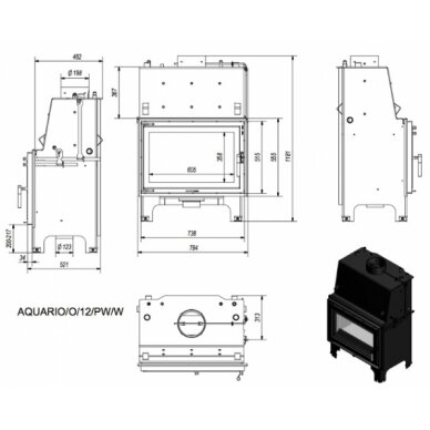 Židinio kapsulė, ugniakuras Kratki AQUARIO O12, 12kW 3