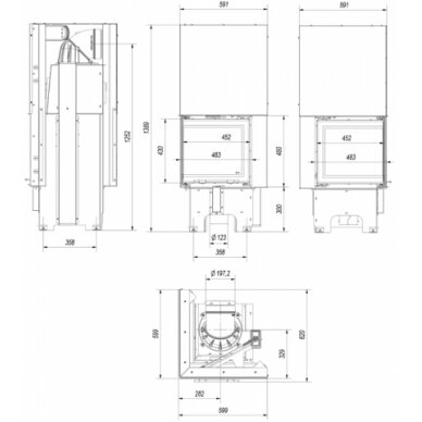 Židinio ugniakuras Kratki VNL 480/480 8kW su kampiniu stiklu 4